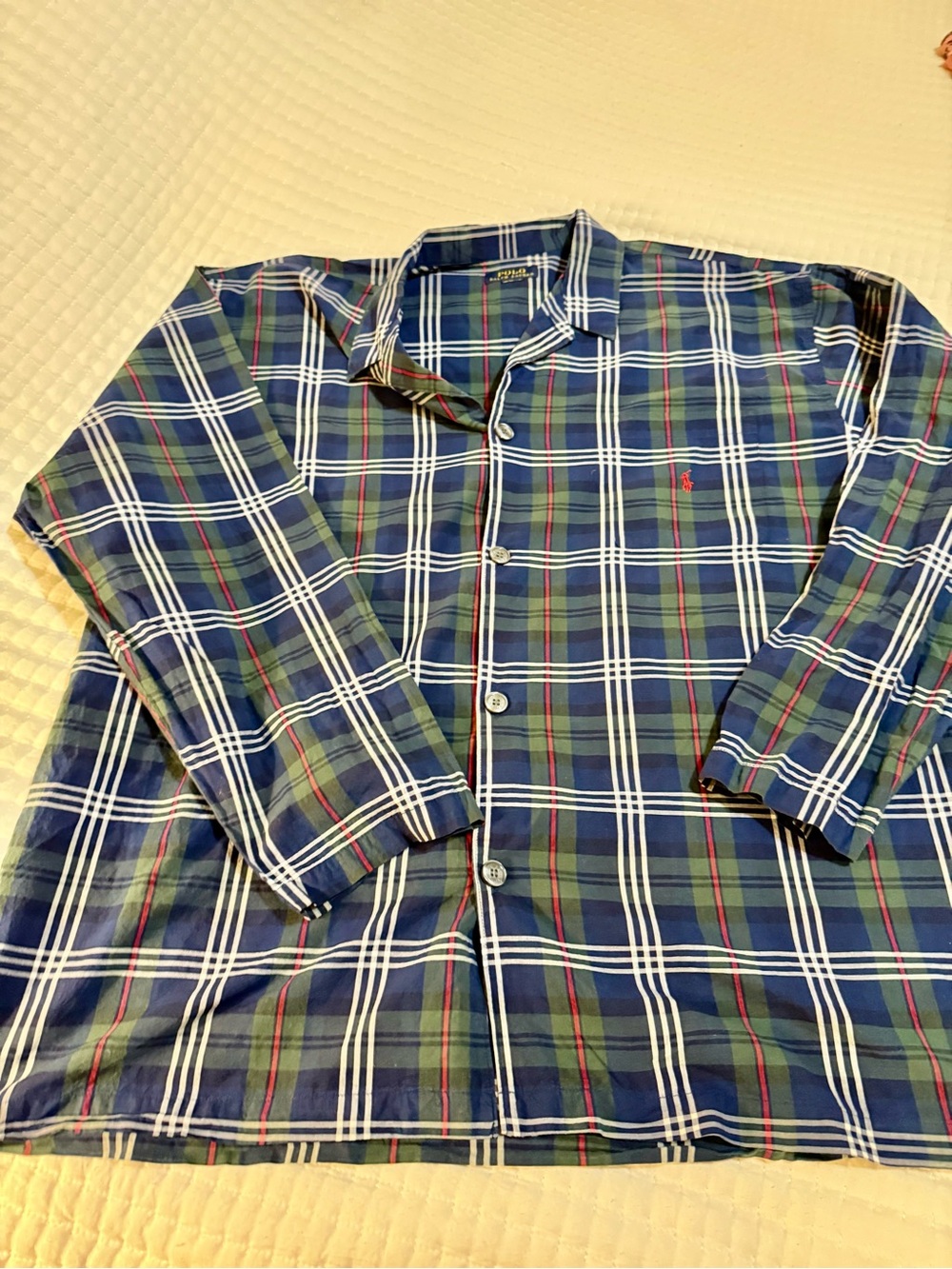 Ralph Lauren Navy, Green & White Plaid Sleep / Lounge Shirt